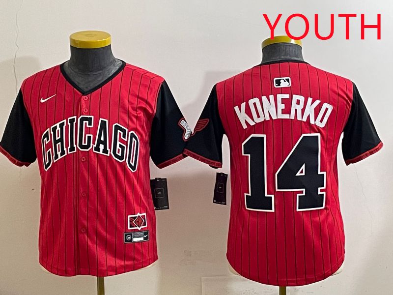Youth 2025 Chicago White Sox #14 Konerko Red Stripe Joint Name Nike MLB Jersey style 1